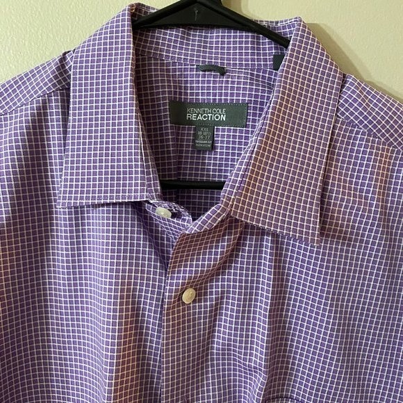 Men's Dress Shirt, Purple with white check boxes, Kenneth Cole Reaction - Picture 3 of 5